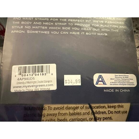 Team Sports America University of Washington, Double Side Apron New in Package - Picture 5 of 5
